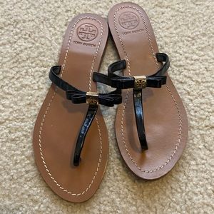 Tory Burch Leighann Black Patent Sandals Size 9
